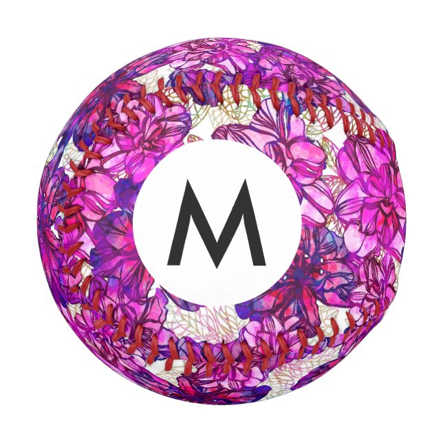 Pink And Purple Abstract Flowers Pattern Baseball (Front Left)