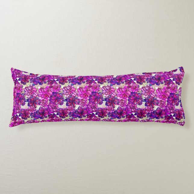 Pink And Purple Abstract Flowers Pattern Body Cushion (Front)