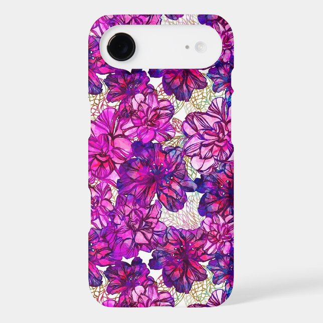 Pink And Purple Abstract Flowers Pattern Case-Mate iPhone Case (Back)