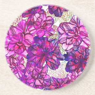 Pink And Purple Abstract Flowers Pattern Coaster