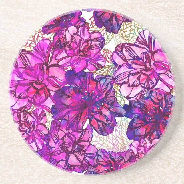 Pink And Purple Abstract Flowers Pattern Coaster (Front)