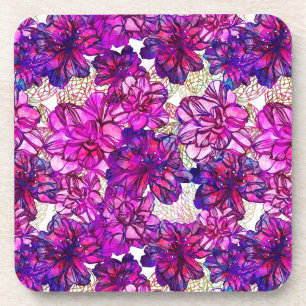 Pink And Purple Abstract Flowers Pattern Coaster