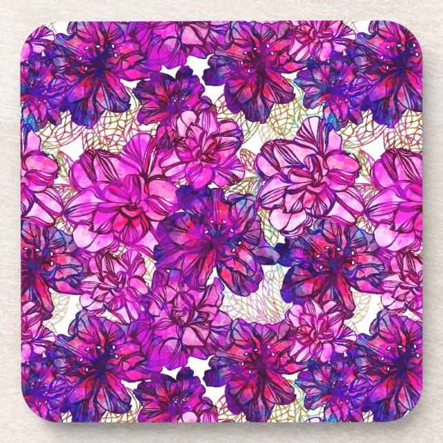 Pink And Purple Abstract Flowers Pattern Coaster (Front)