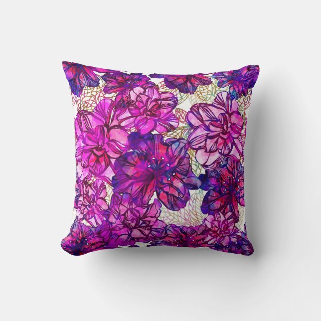 Pink And Purple Abstract Flowers Pattern Cushion (Front)
