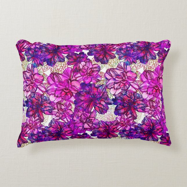 Pink And Purple Abstract Flowers Pattern Decorative Cushion (Front)