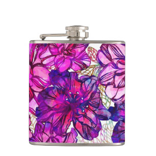 Pink And Purple Abstract Flowers Pattern Hip Flask
