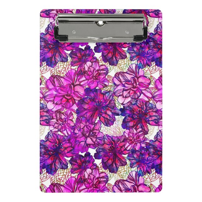 Pink And Purple Abstract Flowers Pattern Mini Clipboard (Front)