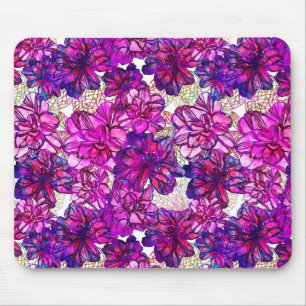 Pink And Purple Abstract Flowers Pattern Mouse Pad