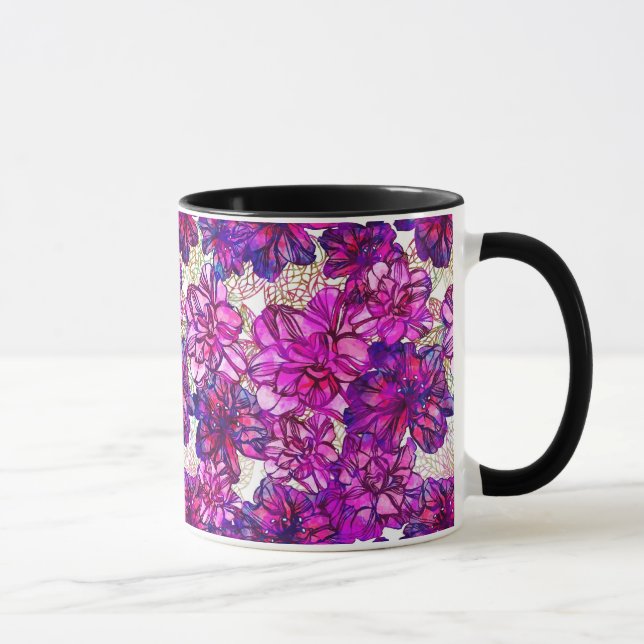 Pink And Purple Abstract Flowers Pattern Mug (Right)
