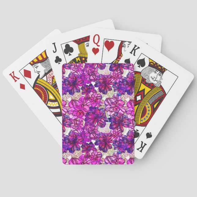 Pink And Purple Abstract Flowers Pattern Playing Cards (Back)