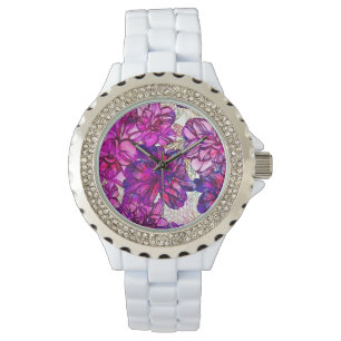 Pink And Purple Abstract Flowers Pattern Watch
