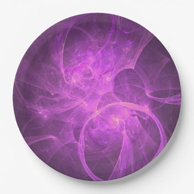 Pink and Purple Abstract fractal with Circles Paper Plate (Front)