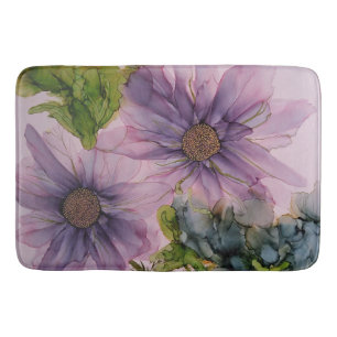 pink and purple alcohol ink flower bath mat