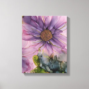 pink and purple alcohol ink flower canvas print