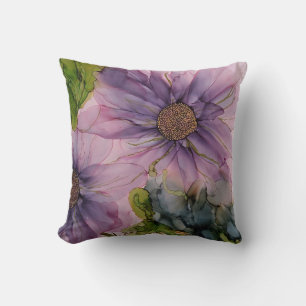 pink and purple alcohol ink flower cushion
