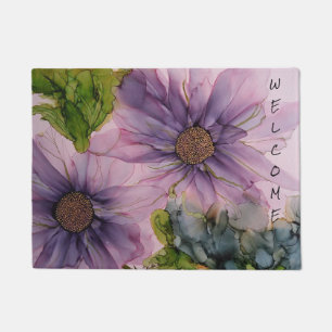 pink and purple alcohol ink flower doormat
