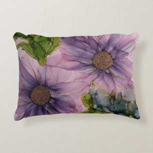 pink and purple alcohol ink flower e decorative cushion