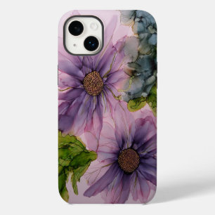 pink and purple alcohol ink flower iPhone 14 plus case