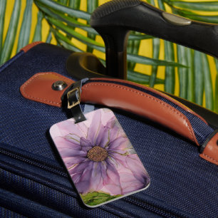 pink and purple alcohol ink flower luggage tag