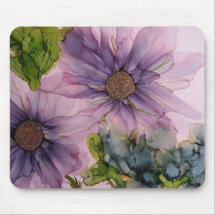 pink and purple alcohol ink flower mouse pad