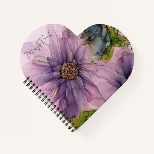 pink and purple alcohol ink flower notebook (Front)