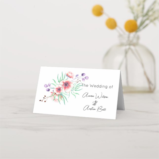 Pink and Purple Anemones Name Place Card (Front)