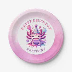 Pink and Purple Axolotl Girl's Birthday Party Paper Plate