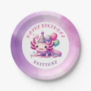 Pink and Purple Axolotl Girl's Birthday Party Paper Plate