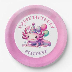 Pink and Purple Axolotl Girl's Birthday Party Paper Plate