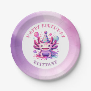 Pink and Purple Axolotl Girl's Birthday Party Paper Plate