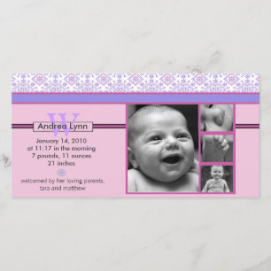 pink and purple bandanna pattern baby announcement