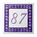 Pink and Purple Big Chequered House Number Tile<br><div class="desc">A hand drawn pink and purple chequered frame around a pink house number on a white background with dark blue outlines.</div>