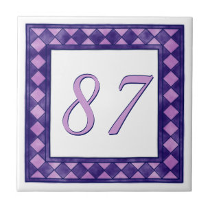 Pink and Purple Big Chequered House Number Tile