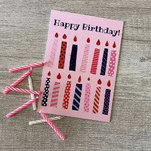 Pink and Purple Birthday Candles Personalised Card