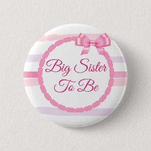 Pink and Purple Bow  Big Sister to be Baby Shower 6 Cm Round Badge