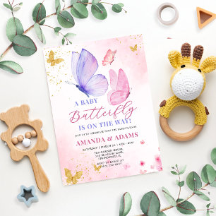 Pink and Purple Butterfly Baby Shower Invitation
