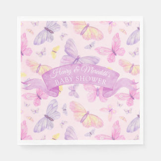 Pink and Purple Butterfly Baby Shower Napkin