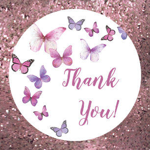 Pink and Purple Butterfly Baby Shower Thank You Classic Round Sticker