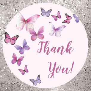 Pink and Purple Butterfly Baby Shower Thank You Classic Round Sticker
