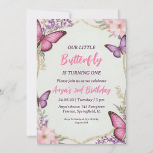 pink and purple butterfly birthday invitations