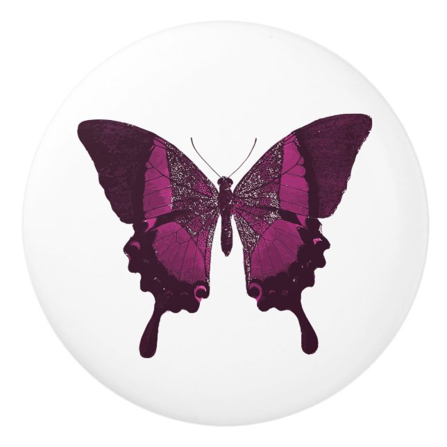 Pink and Purple Butterfly Ceramic Knob (Front)