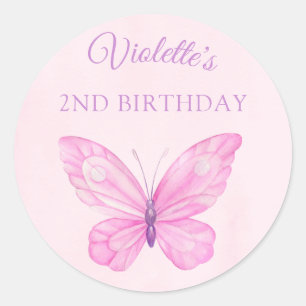 Pink and Purple Butterfly Children's Birthday Classic Round Sticker