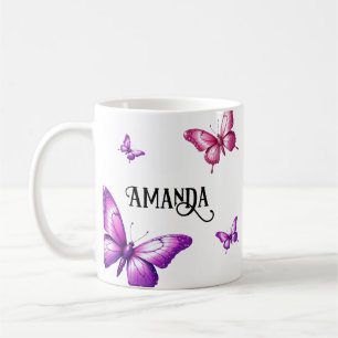 Pink and Purple Butterfly Cluster with Name Coffee Mug
