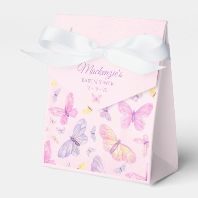 Pink and Purple Butterfly Custom Baby Shower Favour Box (Front Side)