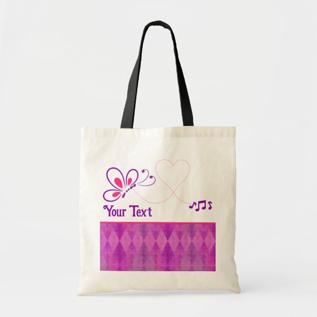 Pink and Purple Butterfly Heart Customised Tote Bag (Front)