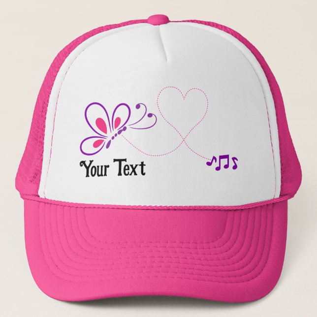Pink and Purple Butterfly Heart Customised Trucker Hat (Front)