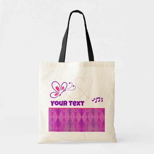 Pink and Purple Butterfly Heart Customized Tote Bag (Front)