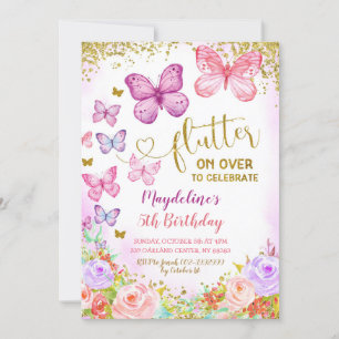 Pink and Purple Butterfly Kid's Birthday Invite