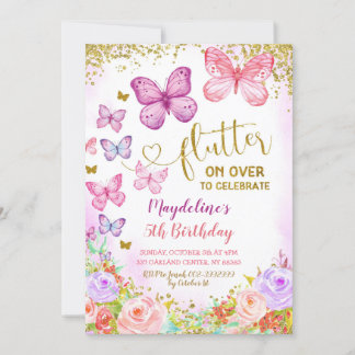 Pink and Purple Butterfly Kid's Birthday Invite