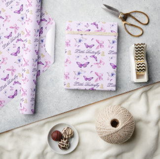 Pink and Purple Butterfly Kids Birthday Wrapping Paper